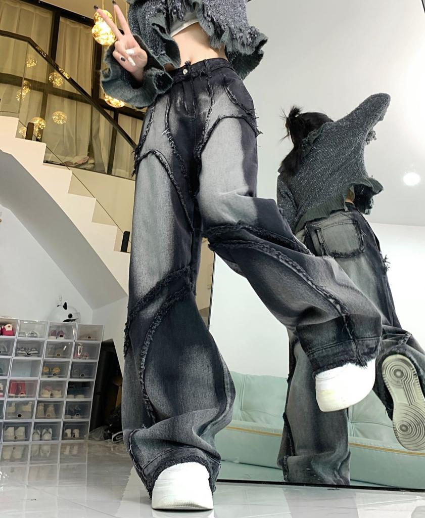 Y2K Wide Leg Jeans Women Hip Hop Style Fashion Vintage Streetwear Black High Waist Jean Female Trouser Baggy Denim Pants