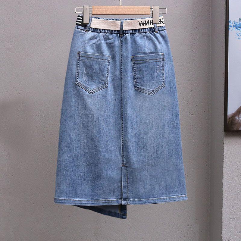 Весенне-летняя джинсовая юбка женская эластичная с высокой талией А-силуэта с облеганием ягодиц повседневная