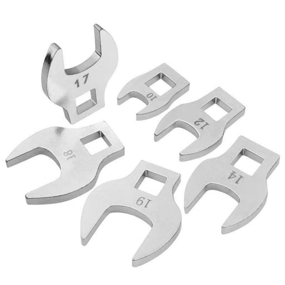 8Pcs 3/8" Replaceable Head Nut Wrench Head 10-19mm Open End Spanner Crowfoot Wrench Set Removable Professional