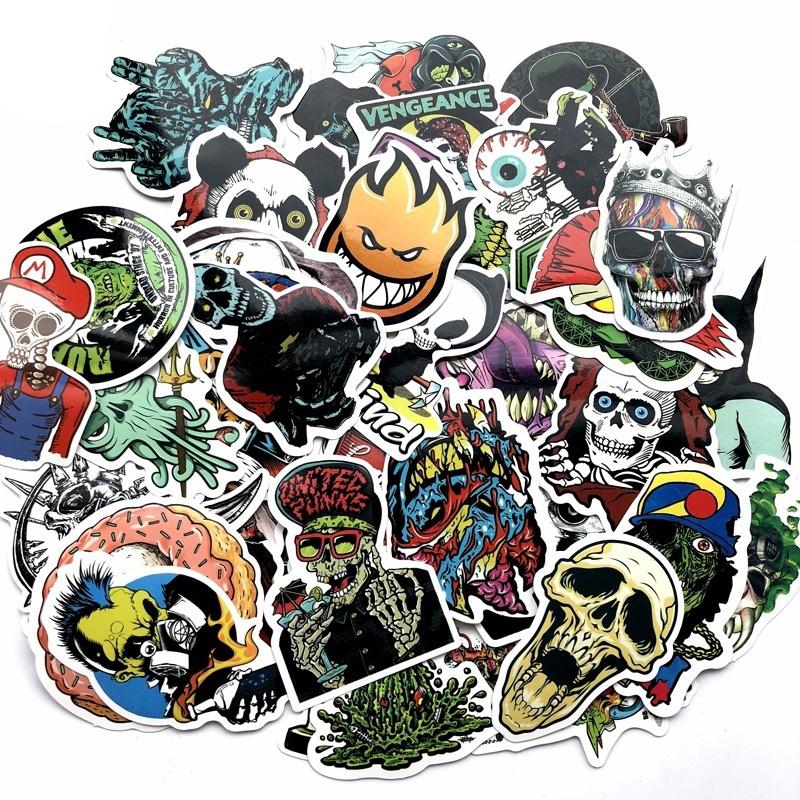 50 PCS Suitcases Mixed Horror Stickers Skateboard Bike Decals Horror Cool Waterproof Stickers