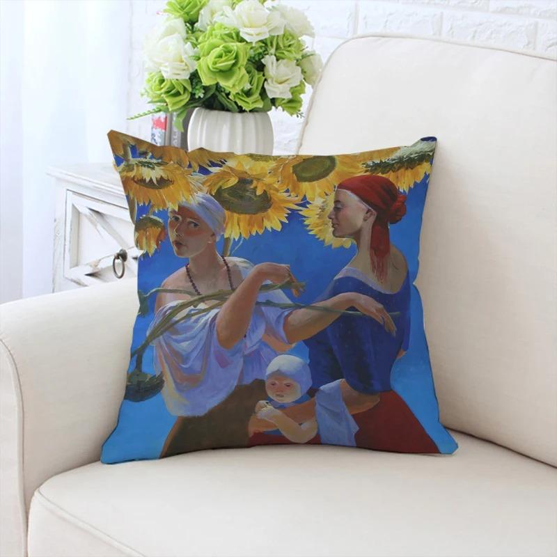 Роскошный домашний декор, наволочка для автомобиля, гостиной, дивана, чехол для подушки с рисунком подсолнуха и девушки