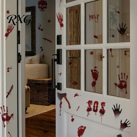 PVC Scary Footprint Decals Halloween Horror Stickers, with Spooky Handprints Footprints Printed, Self-adhesive Skeleton Wall Art Decals, for Party And