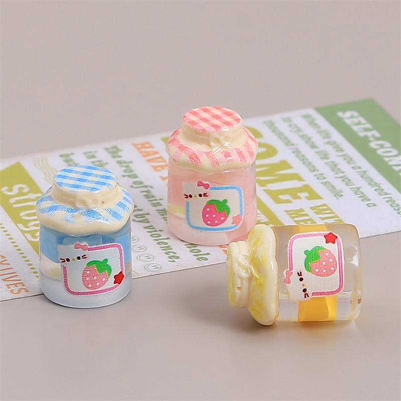 4 шт. Кукольный домик Миниатюры Hello Kitty Банка клубничного джема Светящаяся модель Кт Микроландшафтные украшения Декор Игрушка для ролевых игр Сделай сам