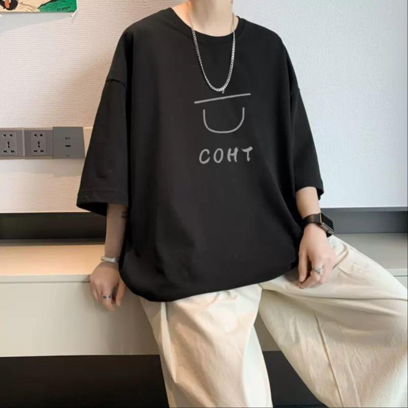 Unisexs Tshirt With Simple Japanese Graffiti Style 100 Pure Cotton Printed Pattern Loose Casual And Comfortable