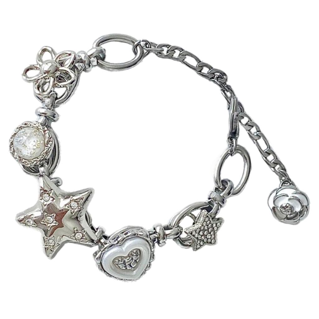 Браслет-цепочка с сердцем и звездой Уникальные украшения на запястье Стильный браслет с подвеской в ​​виде звезды Браслет-подвеска Идеально подходит для повседневного ношения