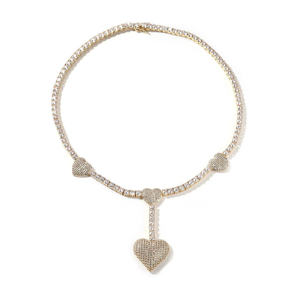 THE BLING KING Iced Heart Tennis Necklace Micro Paved Out Cubic Zirconia Link Chain Best Gift For Women Girl Hiphop Jewelry