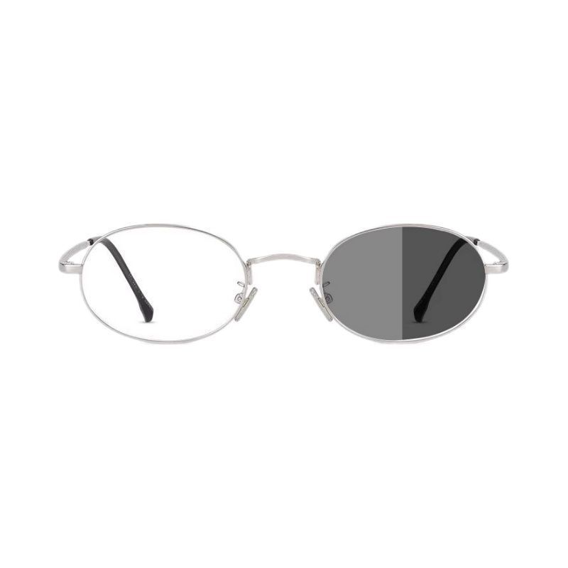 Myopia glasses with silver frame pure desire wind retro metal anti-blue light discoloration oval countable glasses plain face photosensitive