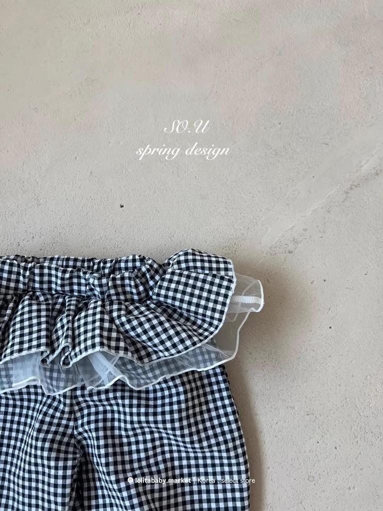 Korean Spring Style Girls' Toddler Sweet Lace Plaid Mesh Pants Skirt