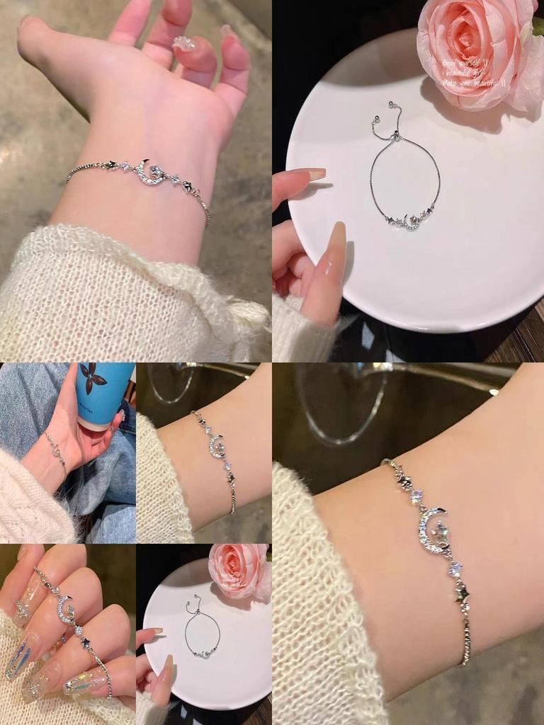 Модный цирконовый браслет со звездой и луной для женщин, шикарная бижутерия из сплава, лето 2024