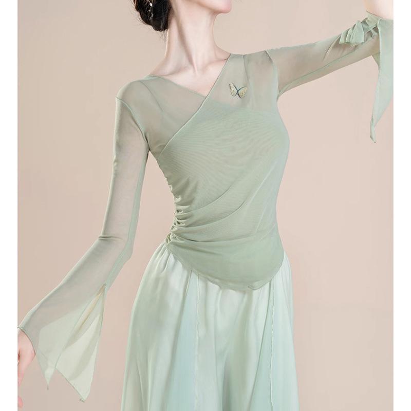 Взрослый женский этнический танцевальный топ из марли с бабочками для современного и классического танца