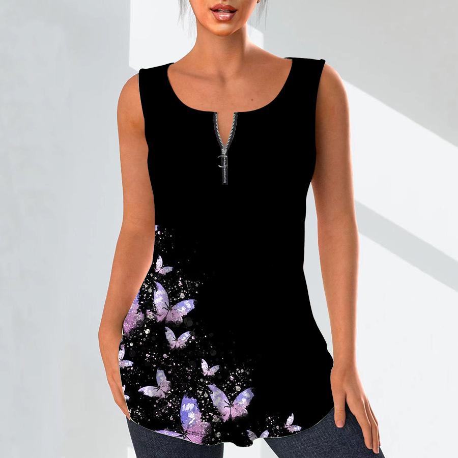Женская мода рубашки с v-образным вырезом повседневные топы футболка женская 3D красивая жилетка с принтом бабочки плюс размер блузка без рукавов топы на бретелях