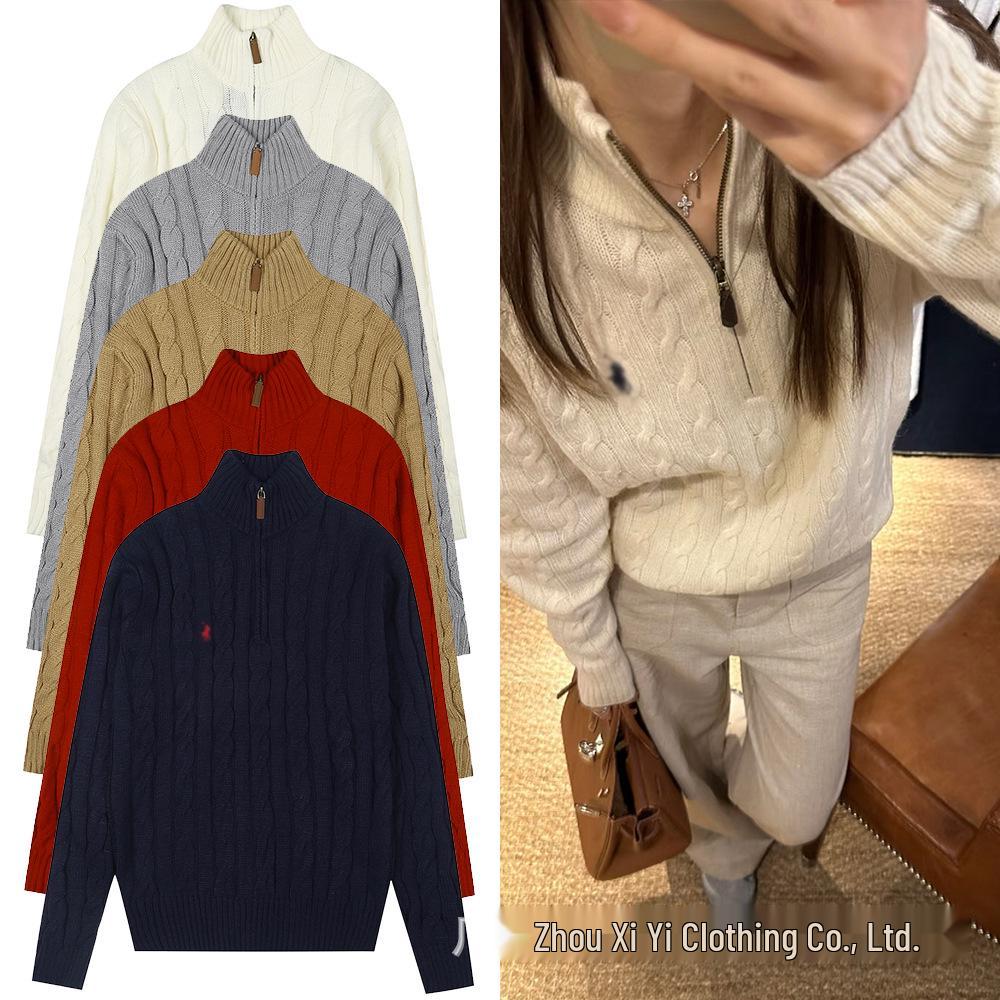 Ralph Women's Thick Knit Half Zip Stand Collar Sweater