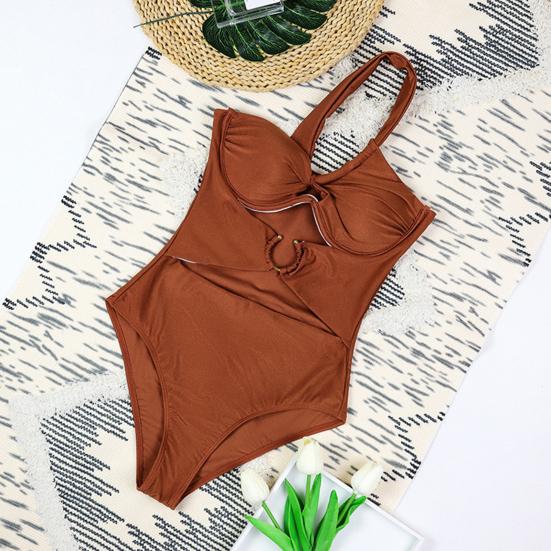 Женский цельный купальник на одно плечо с подкладкой из стали и металлическими пряжками, монокини, сексуальный купальник с S-образной фигурой и полым дизайном