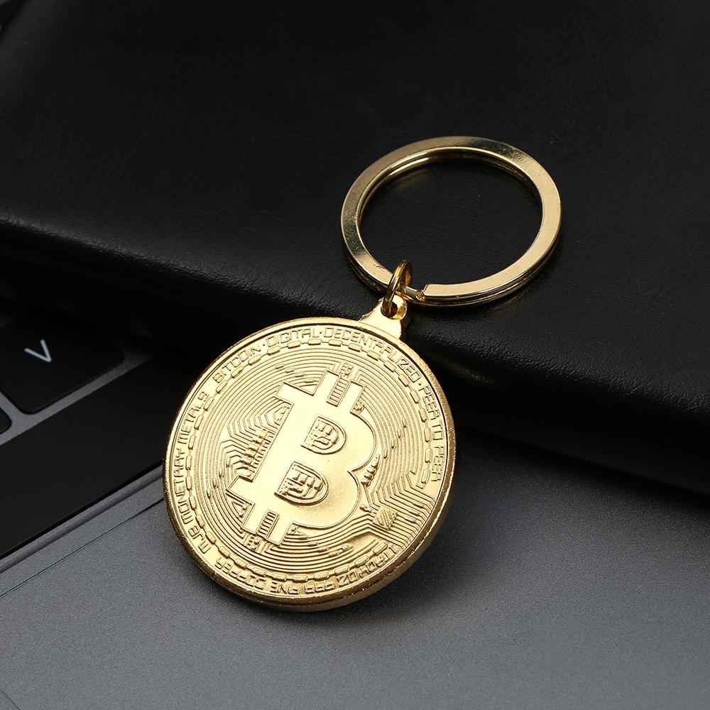 1 Pc Bitcoin Commemorative Collectors Coin Bitcoin Key Chain Copper Plated Alloy Bitcoin Key Ring Friends Gifts Decor