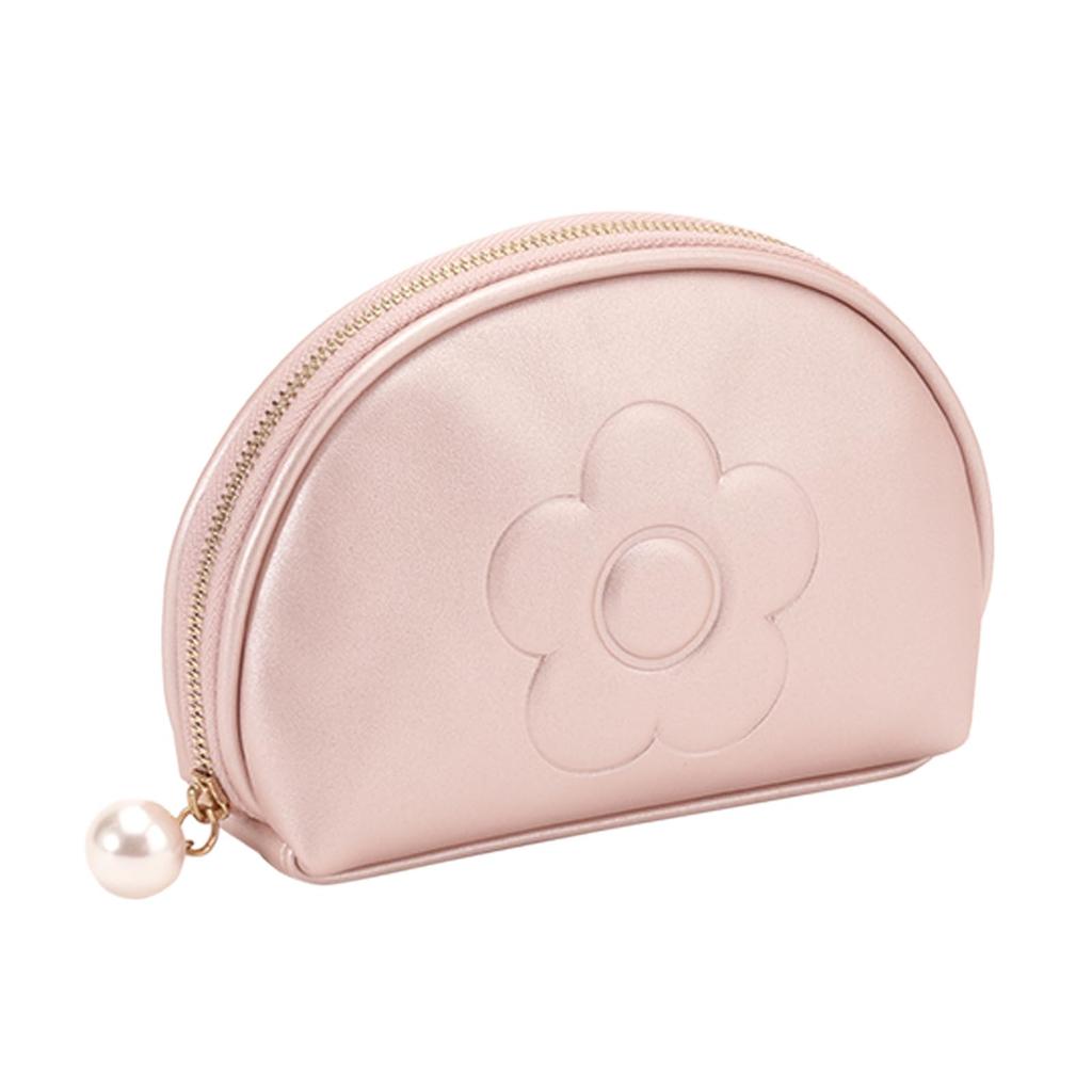 Круглый кошелек MARY QUANT с тиснением «Маргаритка» и жемчугом, В10,5 x Ш16 x Г4,5 см, Жемчужно-розовый