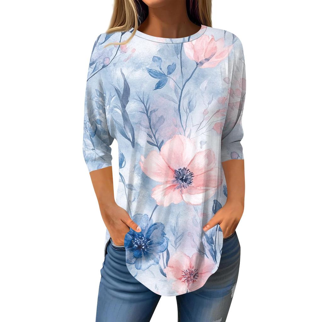 Рубашки с рукавом 3/4 для женщин, милые топы, футболки с рисунком, блузки, повседневные базовые топы больших размеров, пуловеры