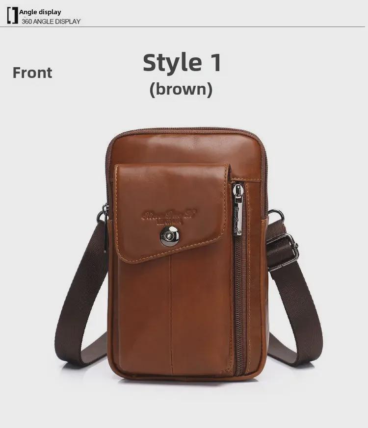 Мужская многофункциональная сумка на пояс для телефона размером 7 дюймов и сумка через плечо из натуральной кожи