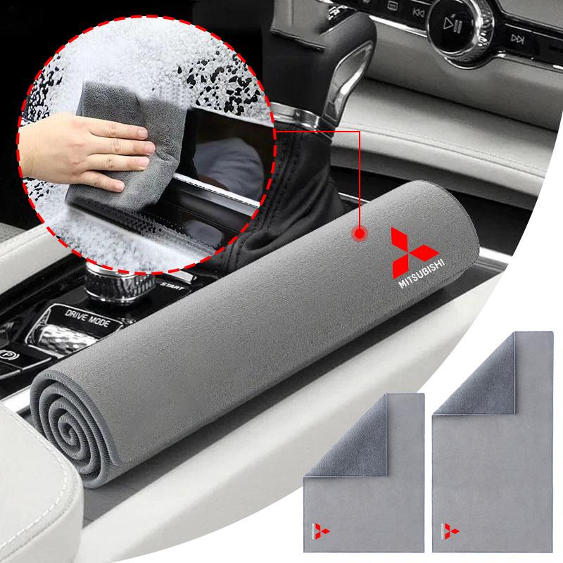 Car Wash Microfiber Towel Auto Emblem Cleaning Drying Rag Cloth Auot for Mitsubishi Outlander ASX Lancer Pajero Center Hub Cap