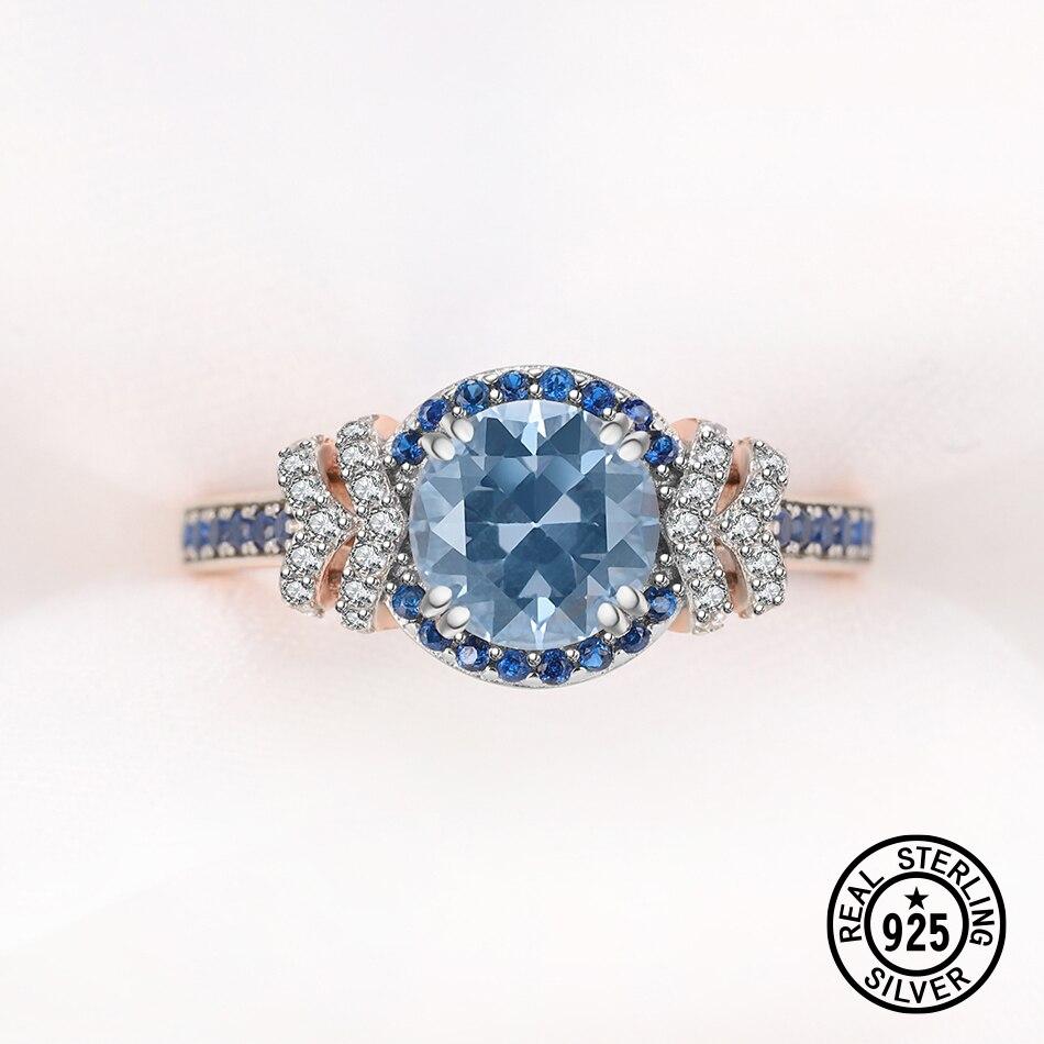 Кольцо из стерлингового серебра 925 пробы для женщин, драгоценный камень, лондонский синий топаз, покрытие розовым золотом, роскошные подарки на годовщину, ювелирные украшения