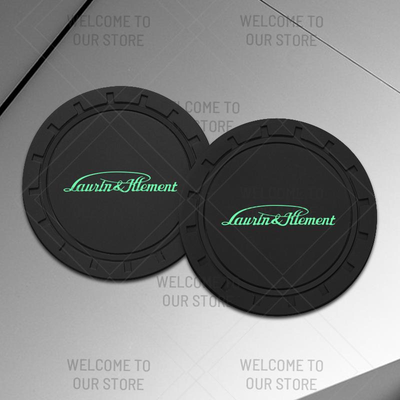 BYCP2 2pcs PVC For Skoda L&K LOGO Octavia Superb RS Karoq Kamiq Yeti Car Coaster Water Cup Anti-Slip Silicone Pads Interior Decoration