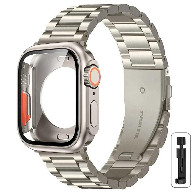 Сменить на Ультра Кейс+Ремешок для Apple Watch 40 мм 44 мм 41 мм 45 мм Металлический Ремешок из Нержавеющей Стали для iWatch Серии Серии 98 7 6 SE 5 4