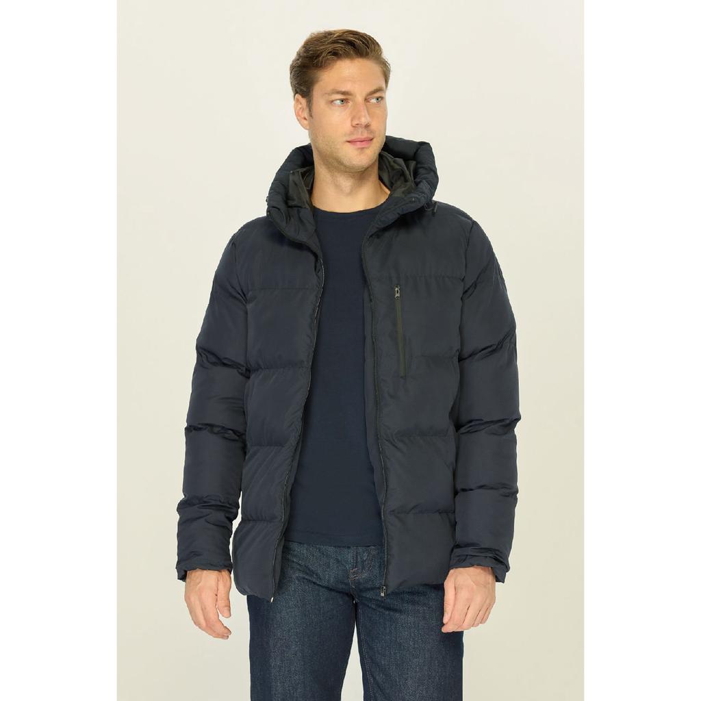 Мужское черное ветрозащитное стеганое зимнее пальто с капюшоном из волокна