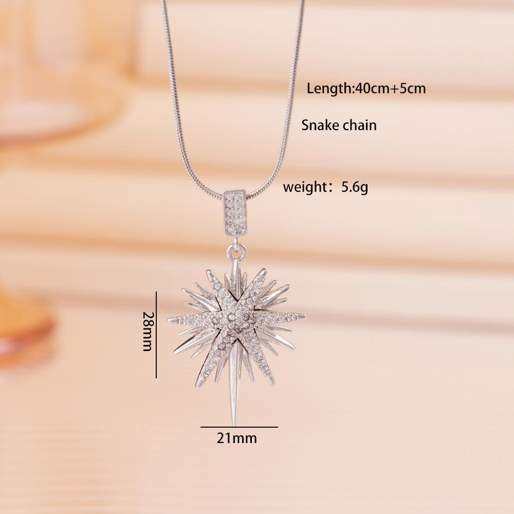 Necklace Women's New Fashion Versatile Octagram Copper Gold-plated Zircon Pendant Design Titanium Steel Collarbone Chain