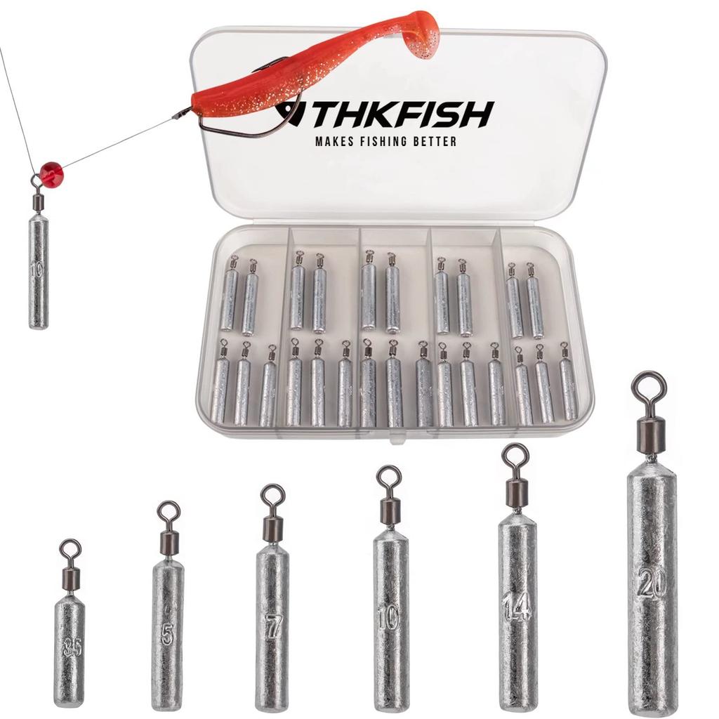 THKFISH Fishing Free Rig Drop Shot Sinker Cover Thin Shape 25-Piece Weight, Sinker, Ring, 14g,