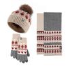 Winter Knit Pom-pom Scarf, Hat & Finger Gloves 3-Piece Set