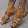 Spring and Summer Footwear Plus Size Buckle Flat-bottomed Slippers Women's Open-toed Beach Slippers