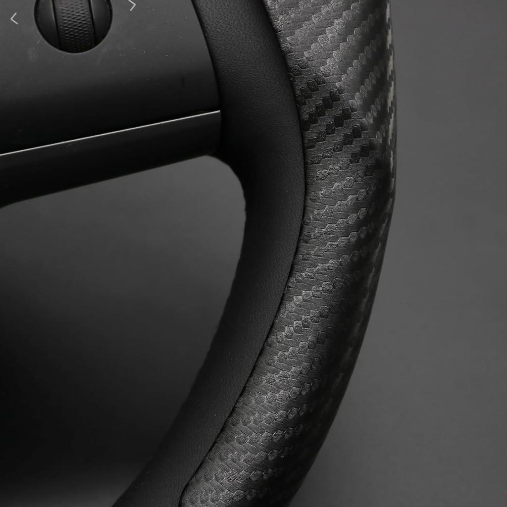 Mewant Custom-Fit Steering Wheel Cover for Tesla, Telsa Model 3 / Y Carbon Fiber Segmented Steering Wheel Cover for Men/Women, Anti-Slip,