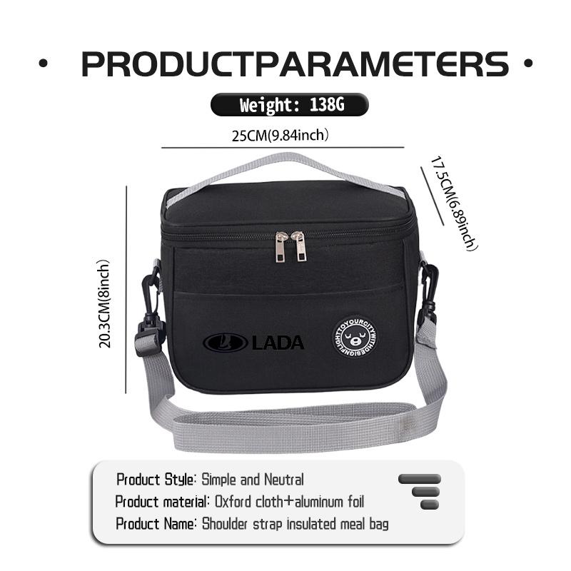 Portable Lunch Bag Thermal Box Durable Car Logo Lunchbox Shoulder Strap Insulated Case For Lada Niva Vesta Granta Riva Samara WW1
