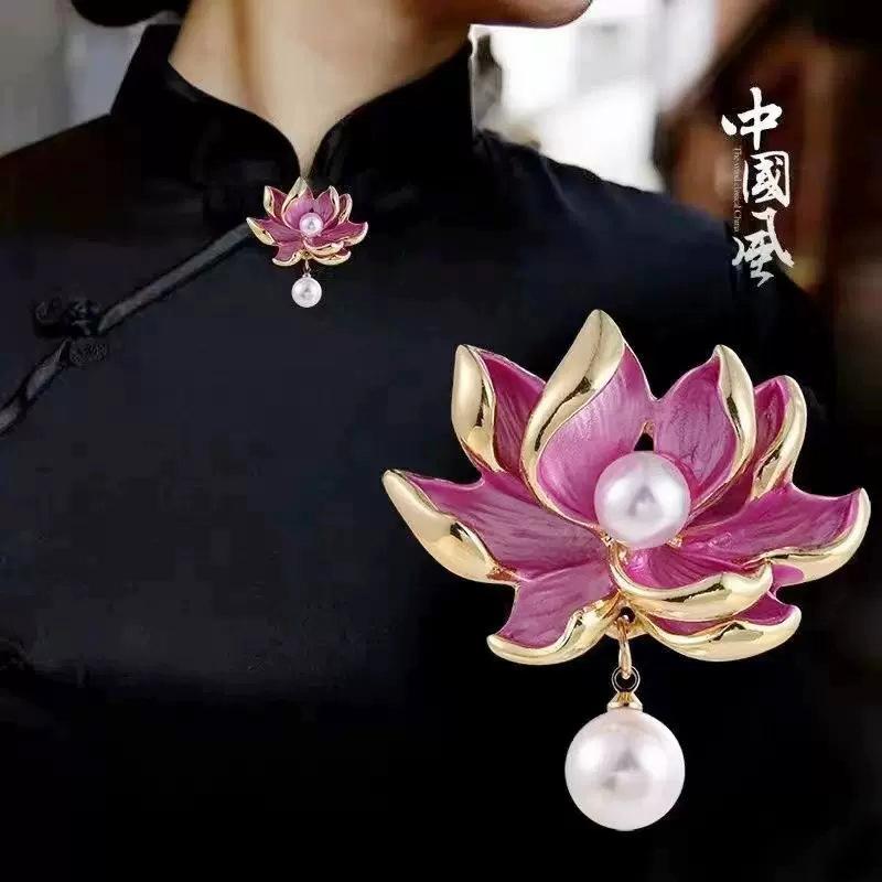 Women'S Day National Tide Style Lotus Brooch High-End Pearl Brooch Women'S Elegant Cheongsam Accessories Pin Accessories Batch