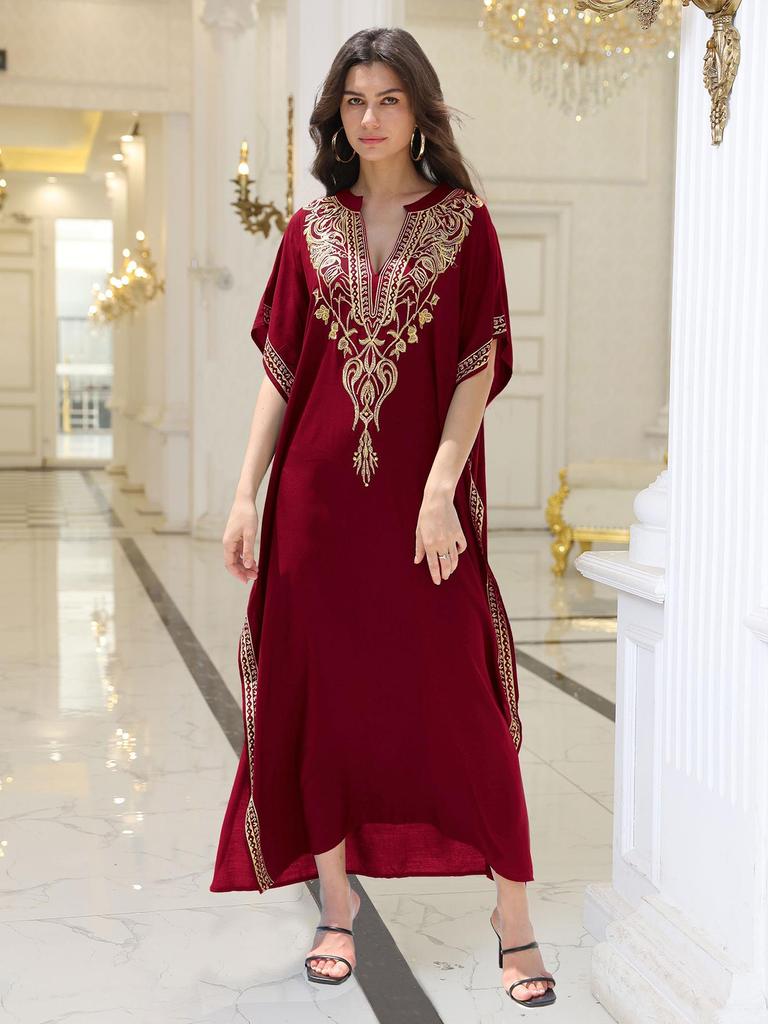 Women's Loose Long Beach Cover-up: Rayon Embroidery Bikini Sunscreen Robe