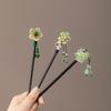 Elegant Flower Tassel Hairpin Little Fresh Green Series Wooden Hair Stick For Women Handmade Glaze Jewelry Hair Accessories