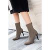 Back Zipper Pointed Short Boots for Women, Slim Heels, Suede, Slim Legs, High Heels, Elastic