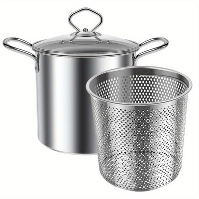 1Pack Fryer Pot with Basket 3.5L Deep Fryer Pot with Clear Cover Нержавеющая сталь Deep Oil Fryer Multifunction Fish Fryer Pot