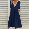 Women's Dress Large Size Loose Cotton Line Lace Collar Five-Sleeve Mid-length Dress