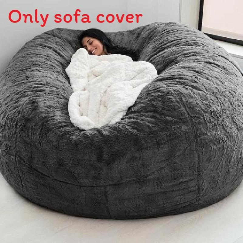 Solid Color Large Soft Plush Portable Living Room Lazy Sofa Cover Bean Cover Bag