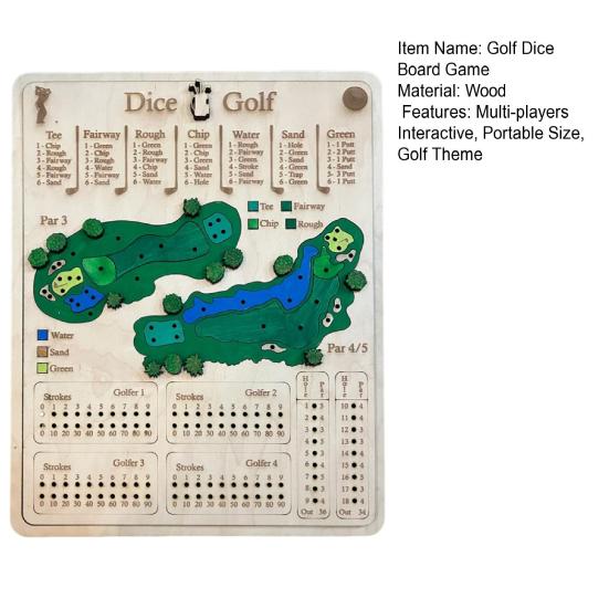 1 Set Wooden Golf Dice Board Game Portable Travel Golf Score Board Toy Kids Adults Multi-players Interactive Golf Desk Toy Night Party Game Essentials