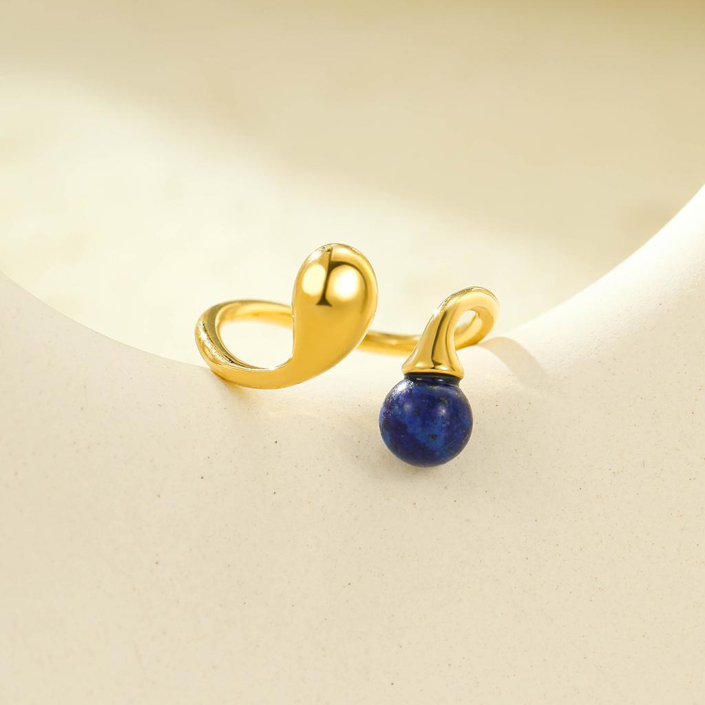 GEMCHIC Women's Irregular Geometric Open Ring with Natural Stone, 18K Gold Plated Stainless Steel Fashion Jewelry