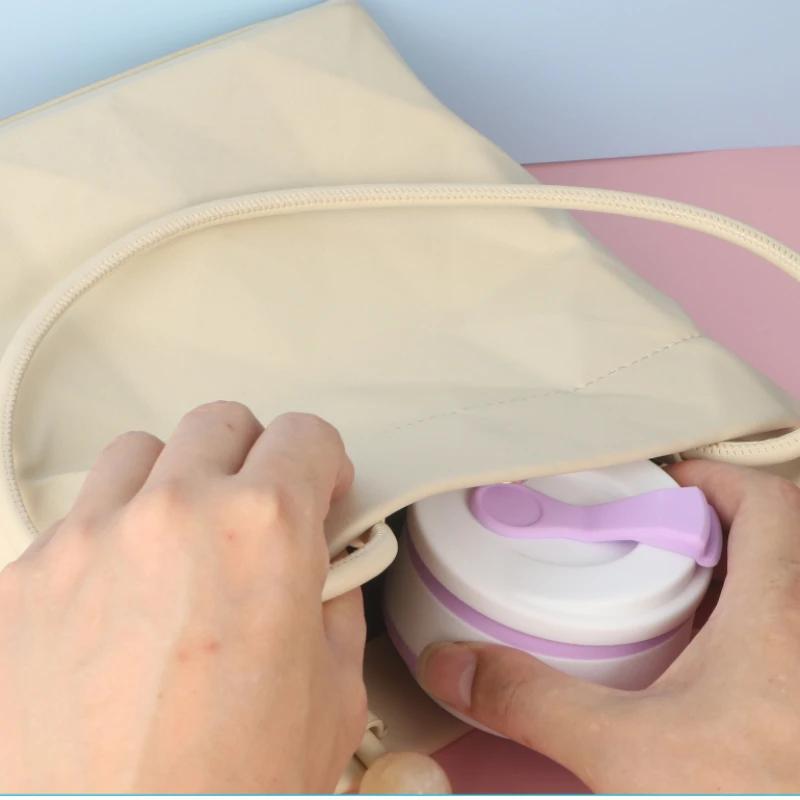 Reusable Silicone Collapsible Mug with Lid for Camping 350ml Portable Travel Folding Coffee Mug Collapsible Cup  Silicone Cup