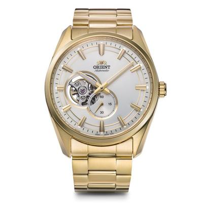 Contemporary Semi-Skeleton Automatic Watch RN-AR0007S (White/Gold Belt)