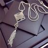 Women Pendant Necklace Square Big Drop Crystal Long Chain Sweater Tassel