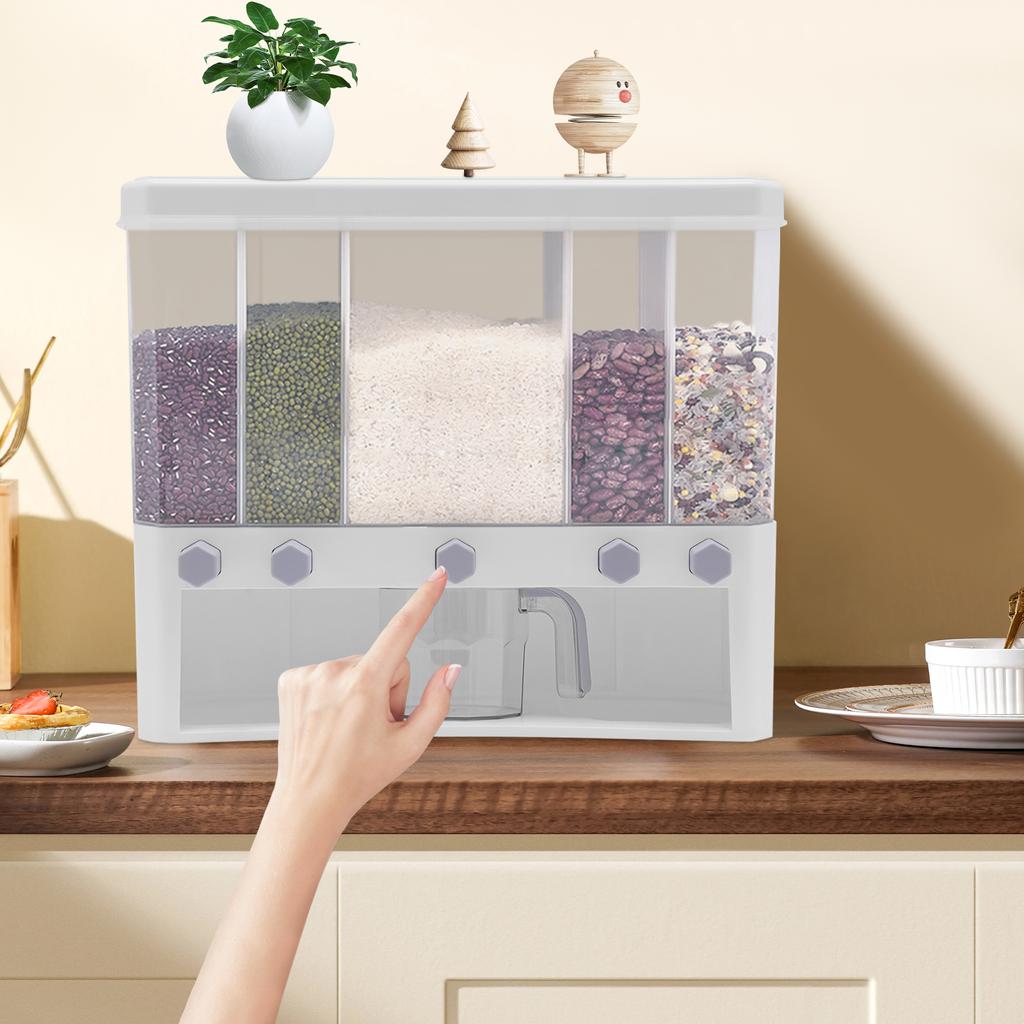 Диспенсер для сухих продуктов, 5-сеточные диспенсеры для круп, контейнер для хранения продуктов, кухонный контейнер