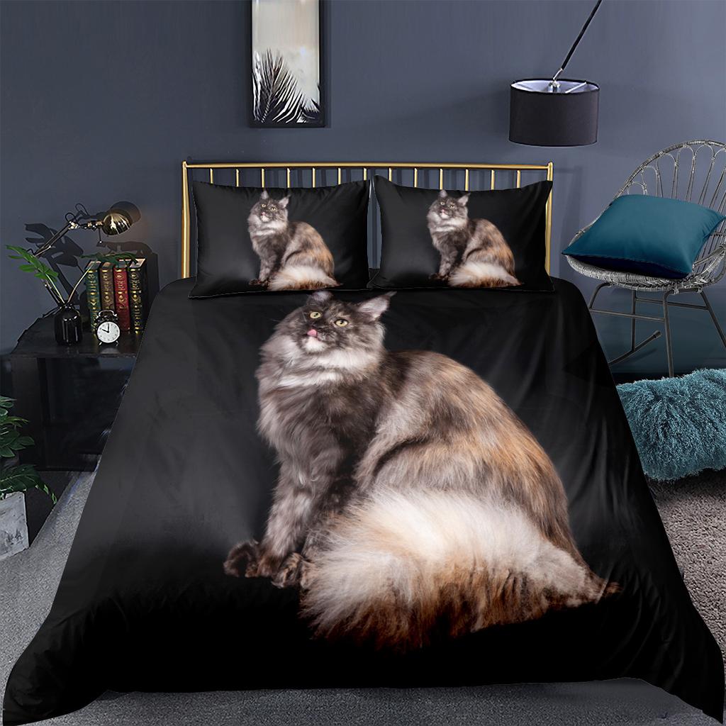 3D комплект постельного белья для домашних животных и кошек, пододеяльник с рисунком кота, наволочка, постельное белье, односпальная двуспальная кровать, полный размер, 2/3 шт., микрофибра