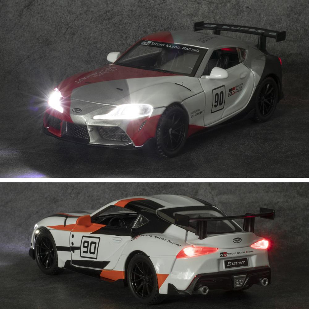 Масштаб 1/32 Toyota Supra GT4 Concept, литая под давлением модель автомобиля, игрушечный автомобиль с откатным механизмом, звуком и светом для детей, коллекция подарков для мальчиков и девочек