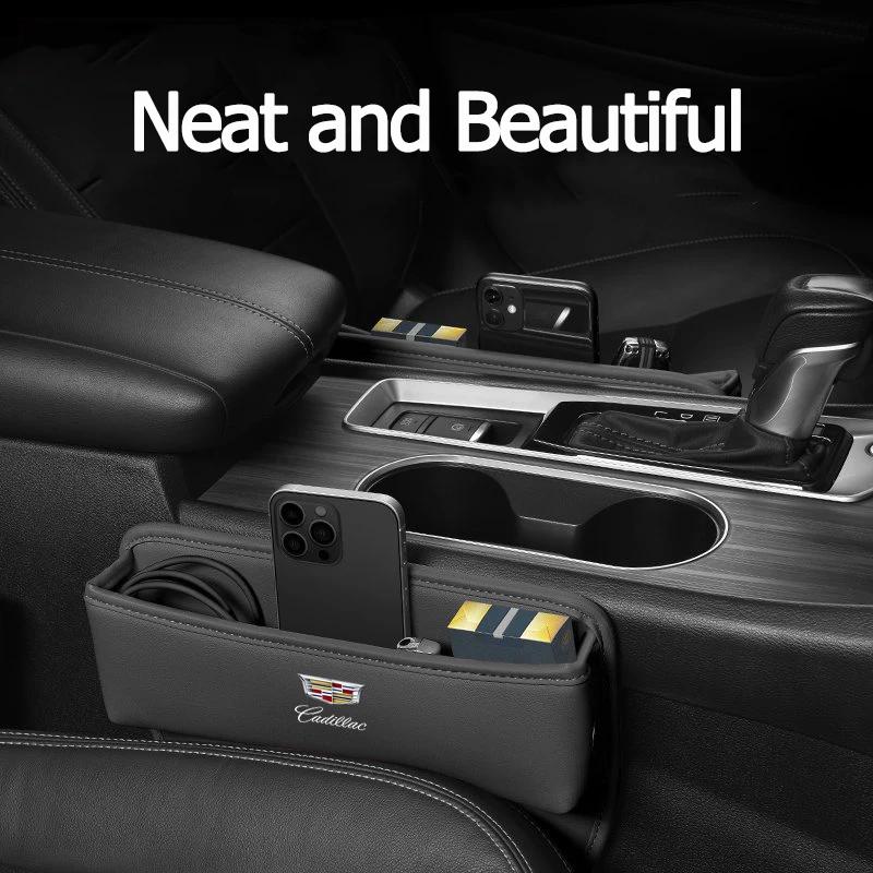 AABHS1 Leather Car Interior Seat Gap Organizer Storage Box for Cadillac Escalade Deville CT5 CT6 XT5 SRX CTS DTS STS XTS ATS BLS SLS