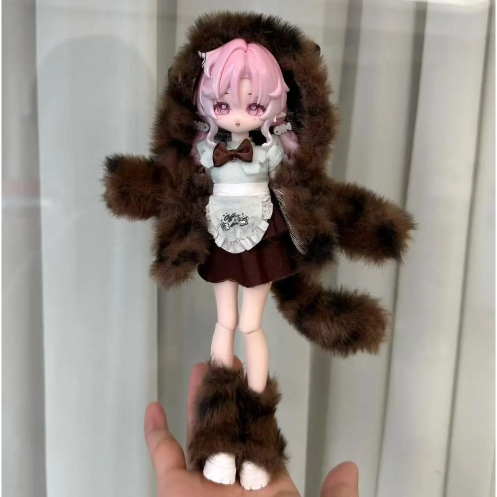 Набор зимней одежды для кукол 1/8 1/12 OB11 BJD - Милый теплый наряд горничной из плюша, аксессуары для переодевания кукол (Только Одежда)