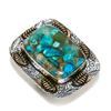 Natural Copper Azurite Gemstone Two Tone 925 Sterling Silver Ring Size 8.5 A6h19